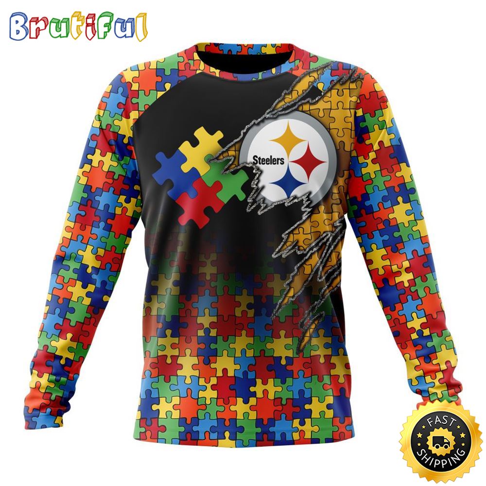 Sportswearmerch Pittsburgh Steelers NFL Crewneck Autism Awareness Personalized Sweater For Fan