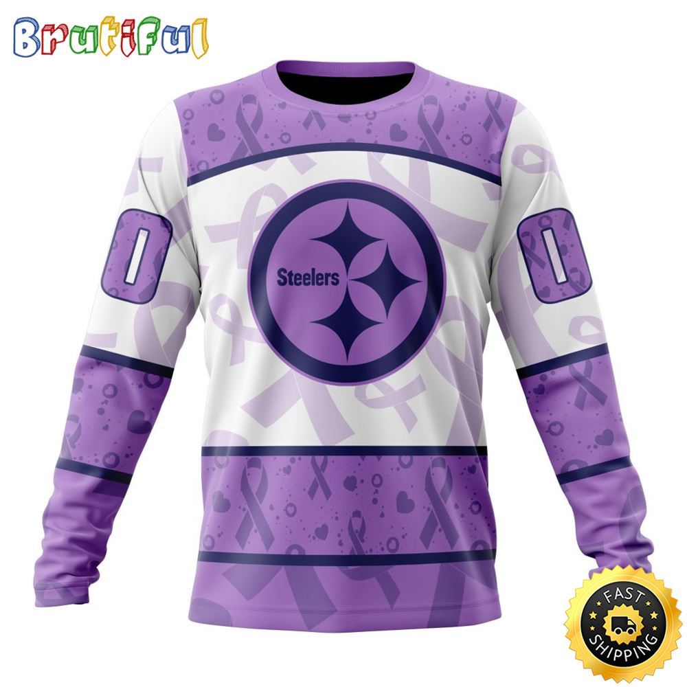 Sportswearmerch Pittsburgh Steelers NFL Crewneck Lavender Fights Cancer Personalized Sweater For Fan