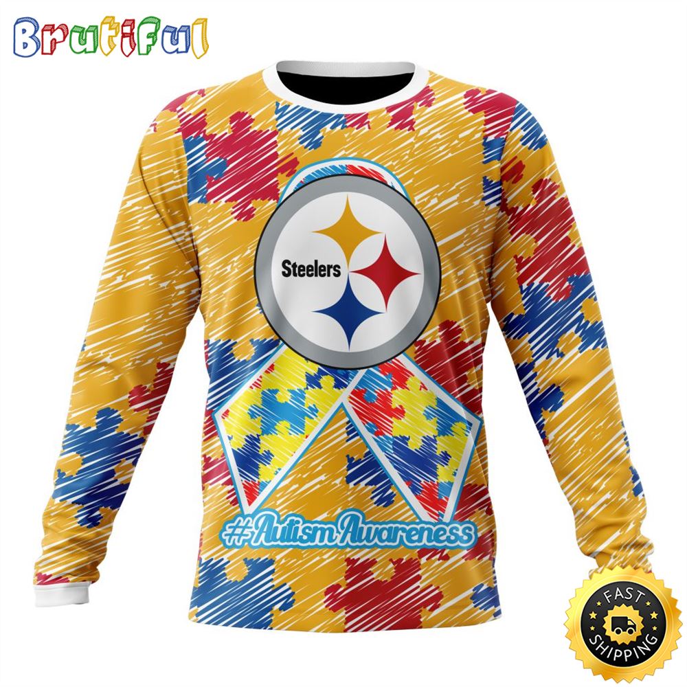 Sportswearmerch Pittsburgh Steelers NFL Crewneck Puzzle Autism Awareness Personalized Sweater For Fan