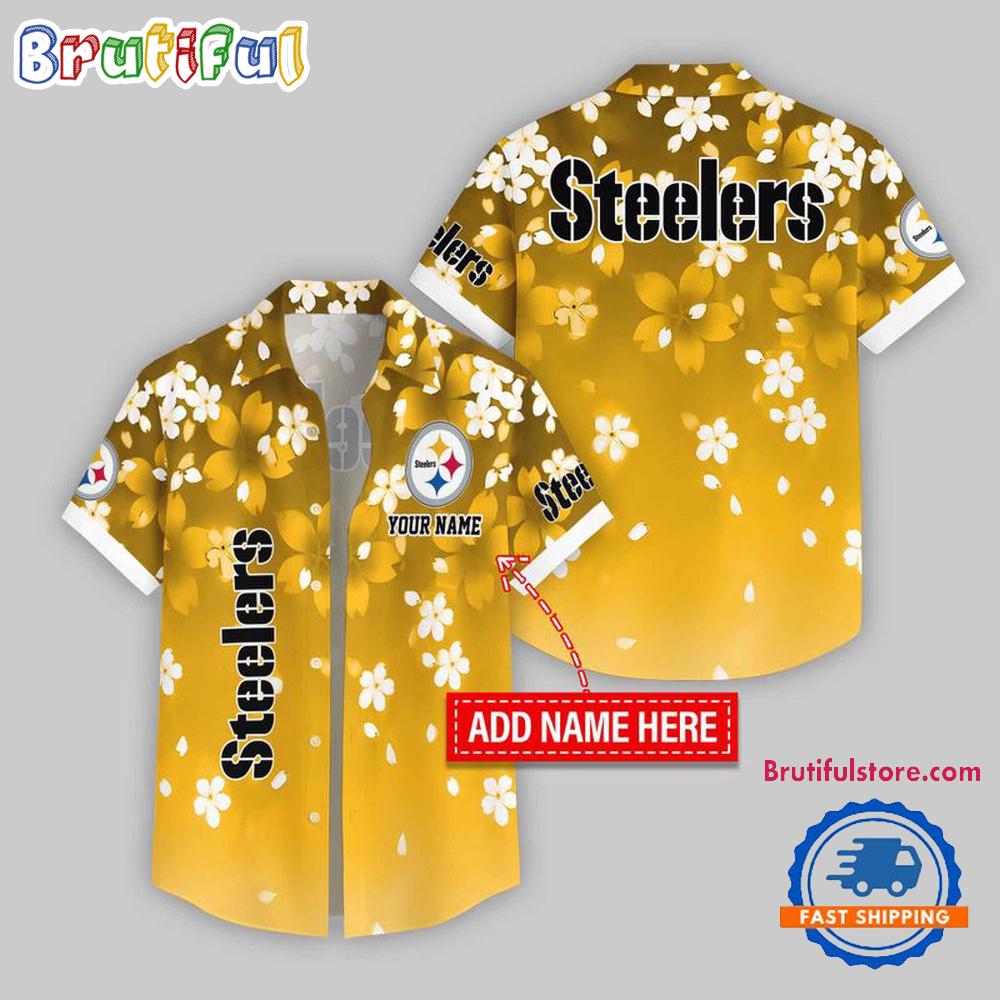 Sportswearmerch Pittsburgh Steelers NFL Five-petaled Flower Pattern Personalized Hawaiian Shirt For Fan