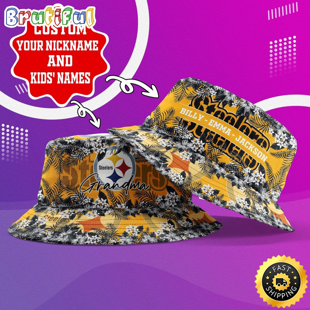 Sportswearmerch Pittsburgh Steelers NFL Floral Pattern Personalized Bucket Hat For Fan