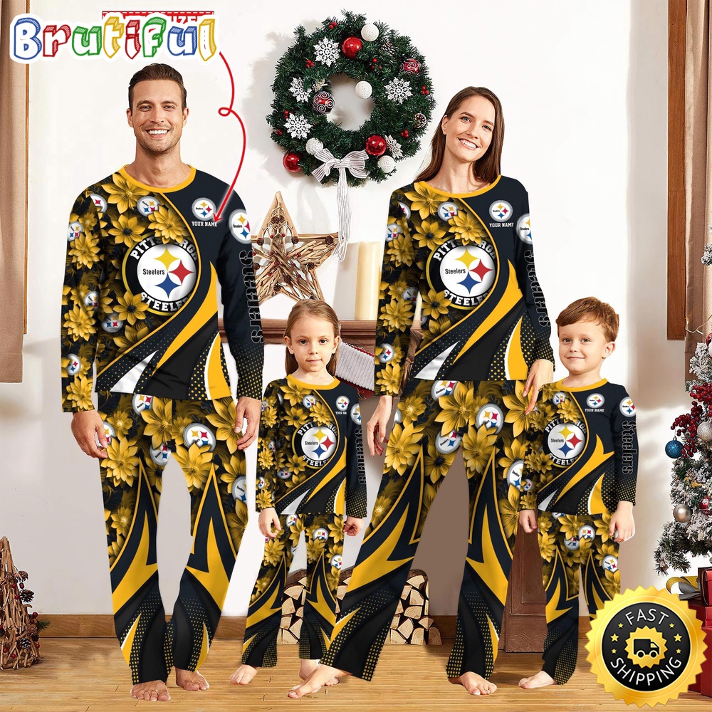 Sportswearmerch Pittsburgh Steelers NFL Flower Personalized Pajamas Family For Fan