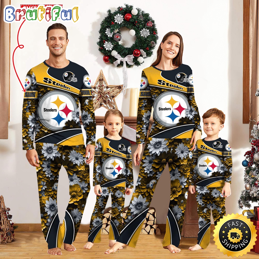 Sportswearmerch Pittsburgh Steelers NFL Flower Sports Personalized Pajamas Family For Fan