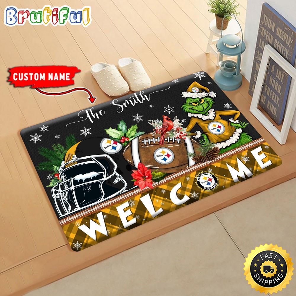 Sportswearmerch Pittsburgh Steelers NFL Grinch Christmas Doormat For Fan