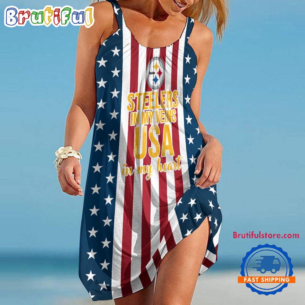 Sportswearmerch Pittsburgh Steelers NFL Independence Day Women's Summer Beach Dress For Fan