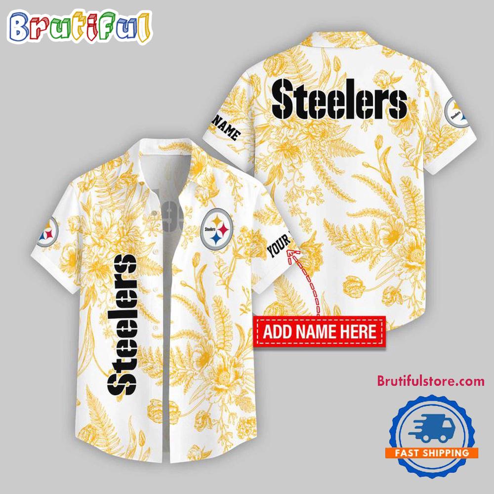 Sportswearmerch Pittsburgh Steelers NFL Leaf Flower Pattern Personalized Personalized Hawaiian Shirt For Fan