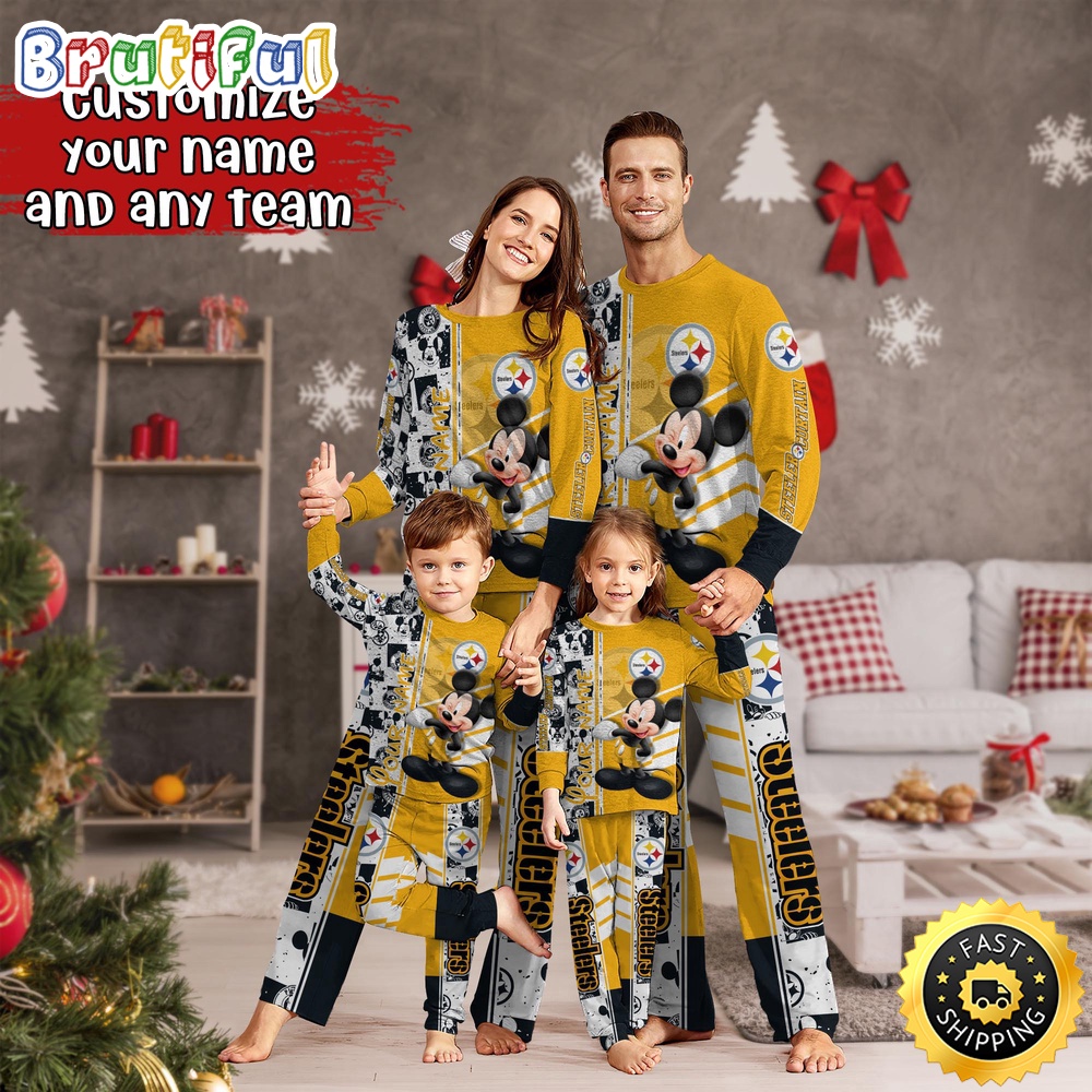 Sportswearmerch Pittsburgh Steelers NFL Mickey Mouse Personalized Pajamas Family For Fan