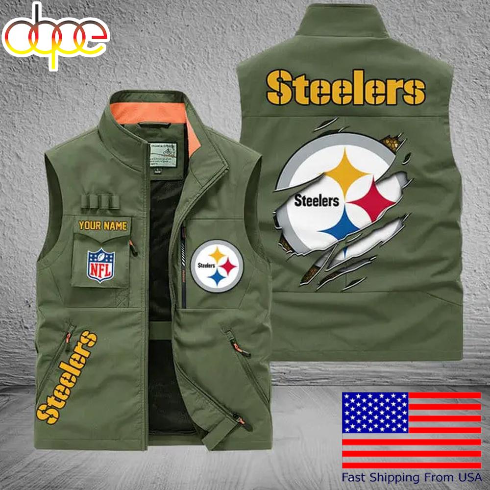Sportswearmerch Pittsburgh Steelers NFL On Back Personalized Pocket Vest For Fan