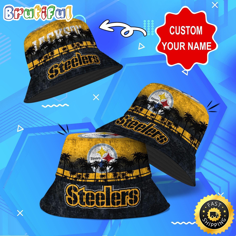 Sportswearmerch Pittsburgh Steelers NFL Palm Tree Personalized Bucket Hat For Fan