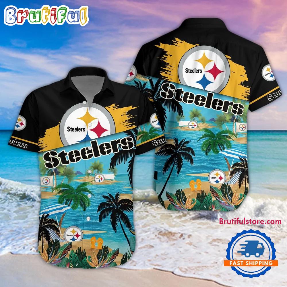 Sportswearmerch Pittsburgh Steelers NFL Palm Tree Summer Beach Personalized Hawaiian Shirt For Fan