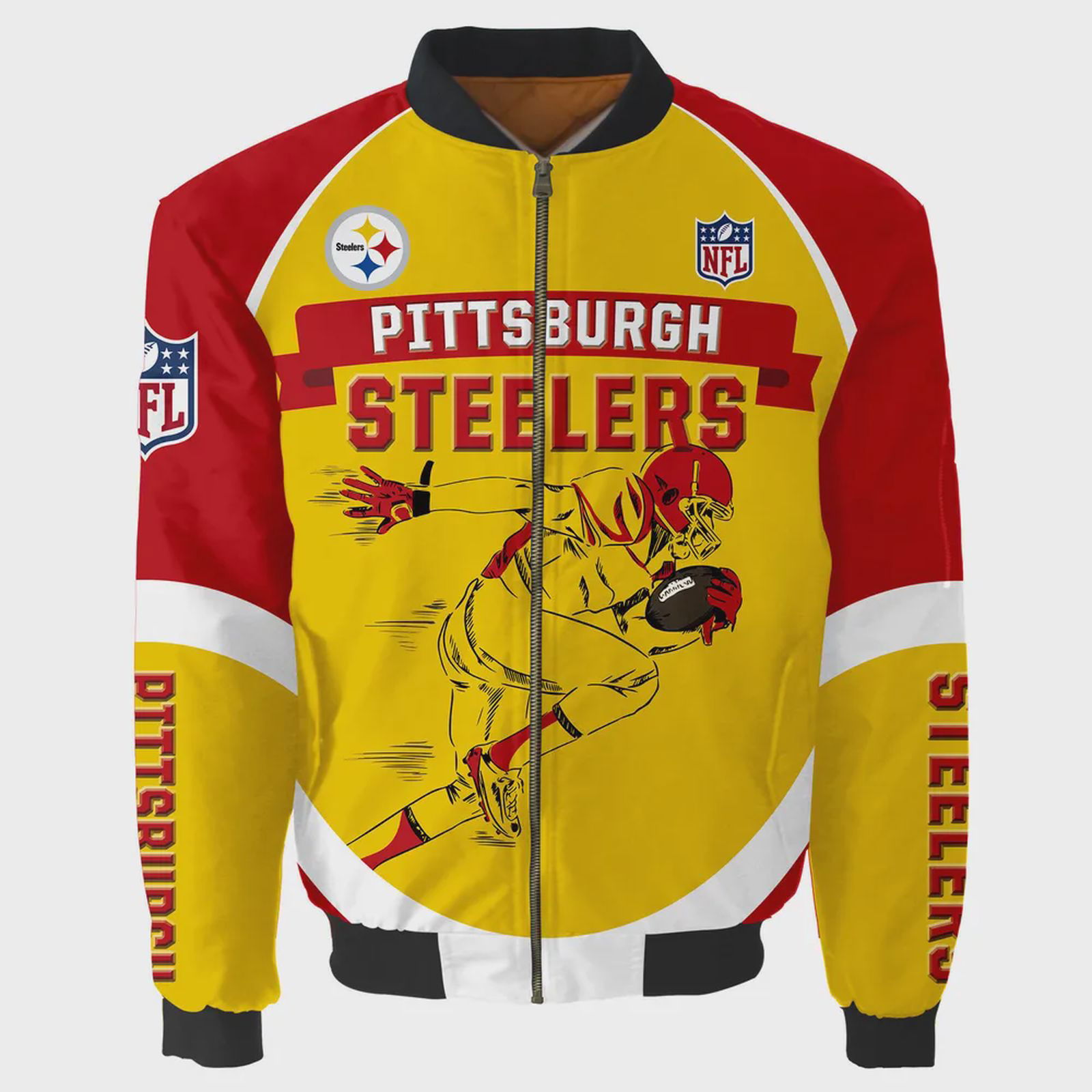 Sportswearmerch Pittsburgh Steelers NFL Players Running Pattern Bomber Jacket For Fan