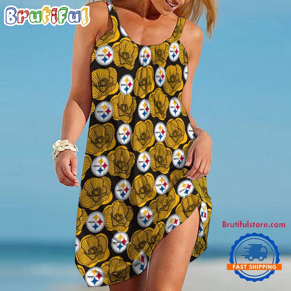Sportswearmerch Pittsburgh Steelers NFL Roses Summer Beach Dress For Fan