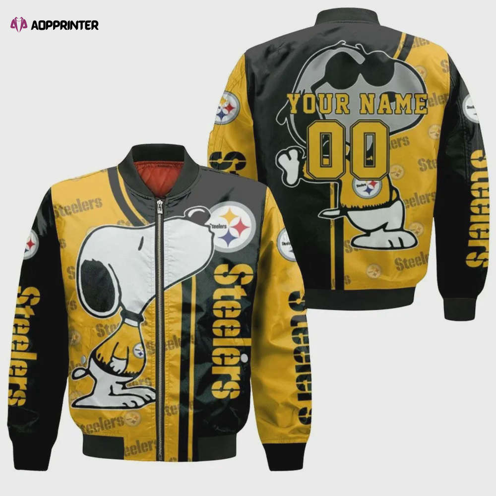 Sportswearmerch Pittsburgh Steelers NFL Snoopy Pattern Bomber Jacket For Fan