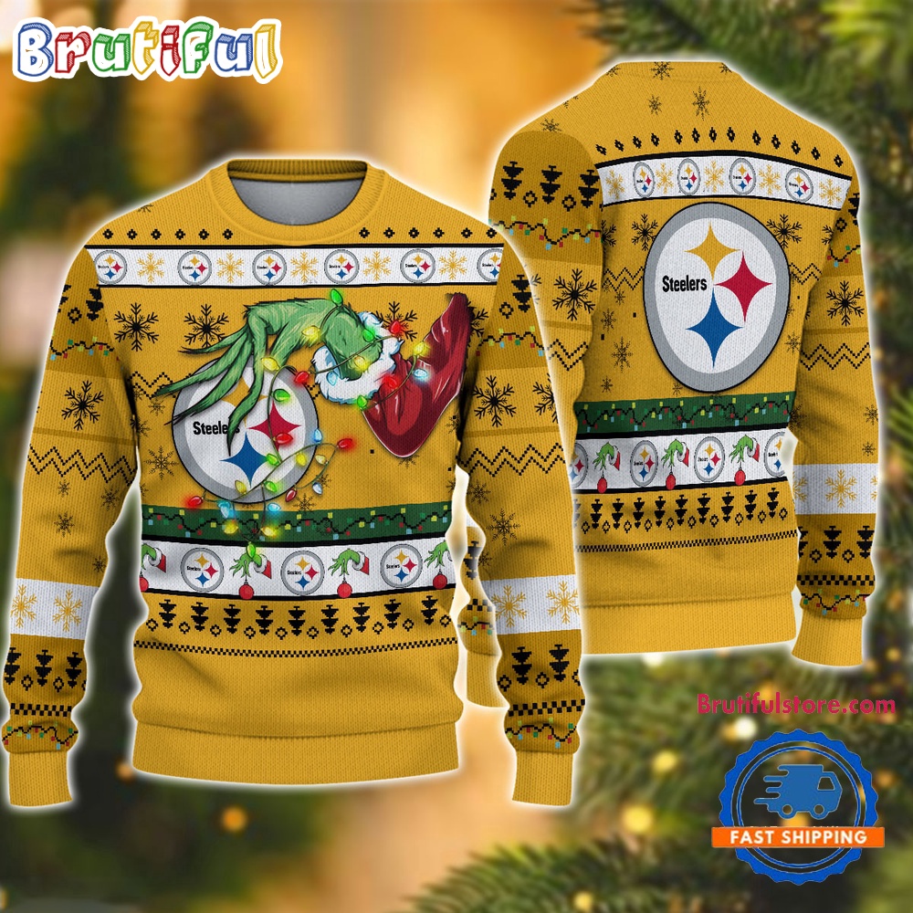 Sportswearmerch Pittsburgh Steelers NFL Special Grinch's Hand Football Christmas Sweater For Fan