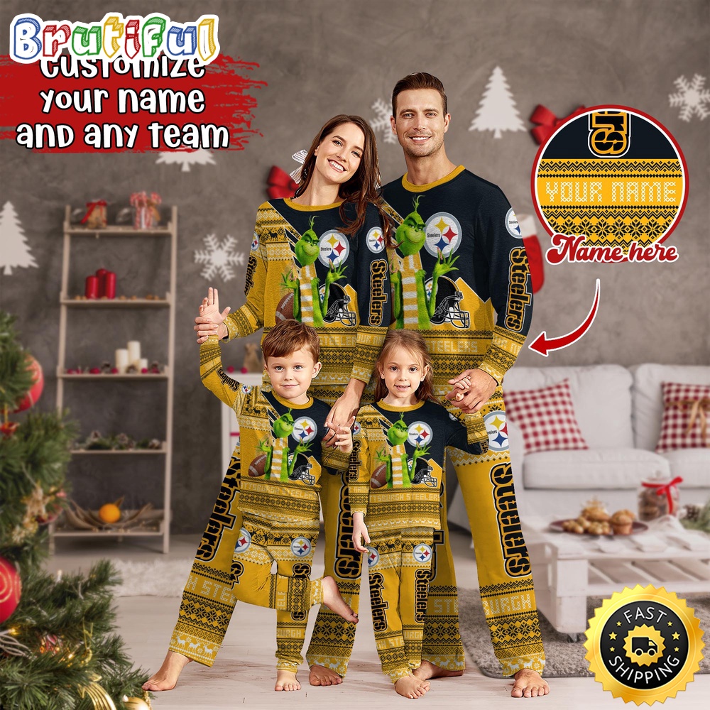 Sportswearmerch Pittsburgh Steelers NFL Sports Personalized Pajamas Family For Fan