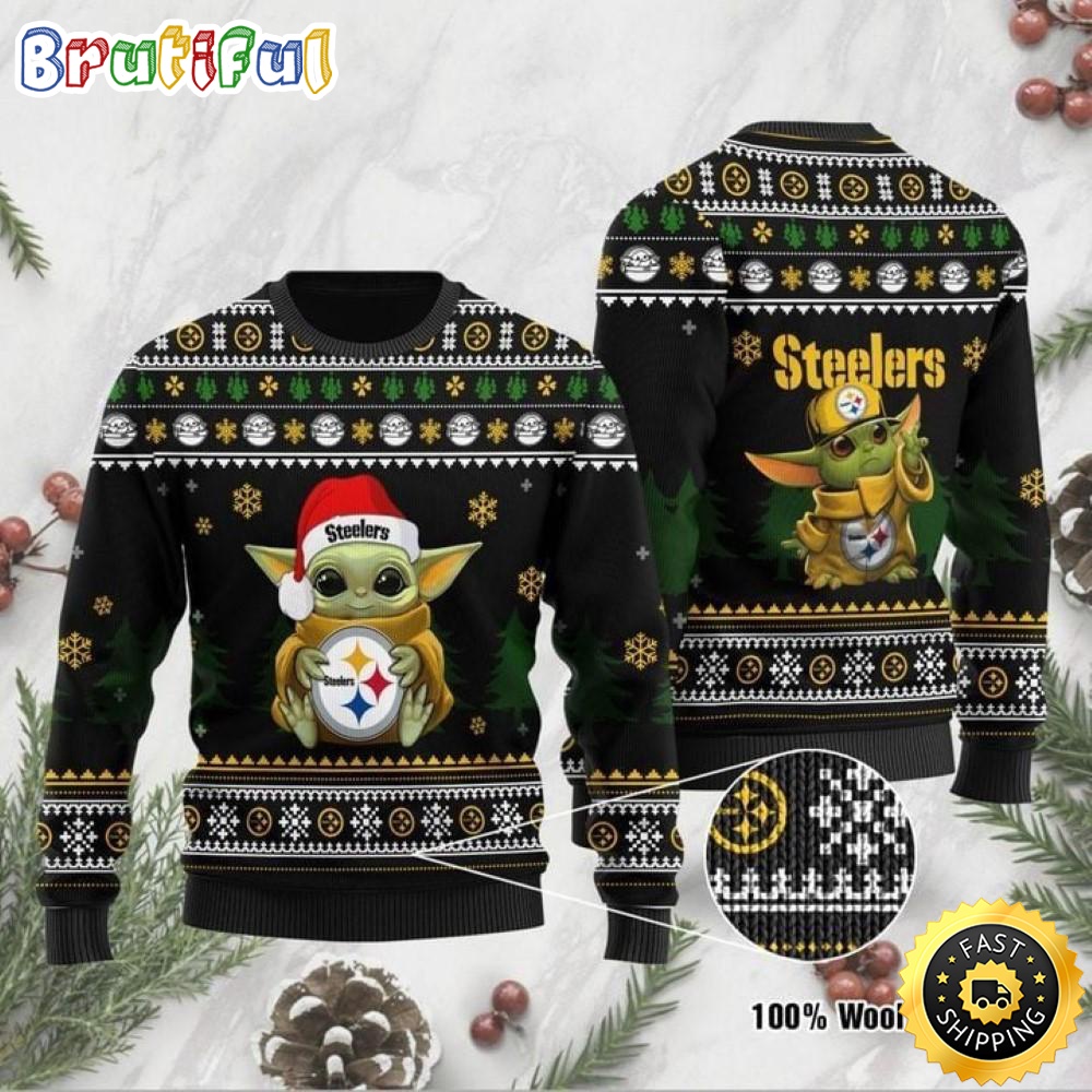 Sportswearmerch Pittsburgh Steelers NFL Ugly Christmas Sweater Baby Yoda 3D Sweater For Fan