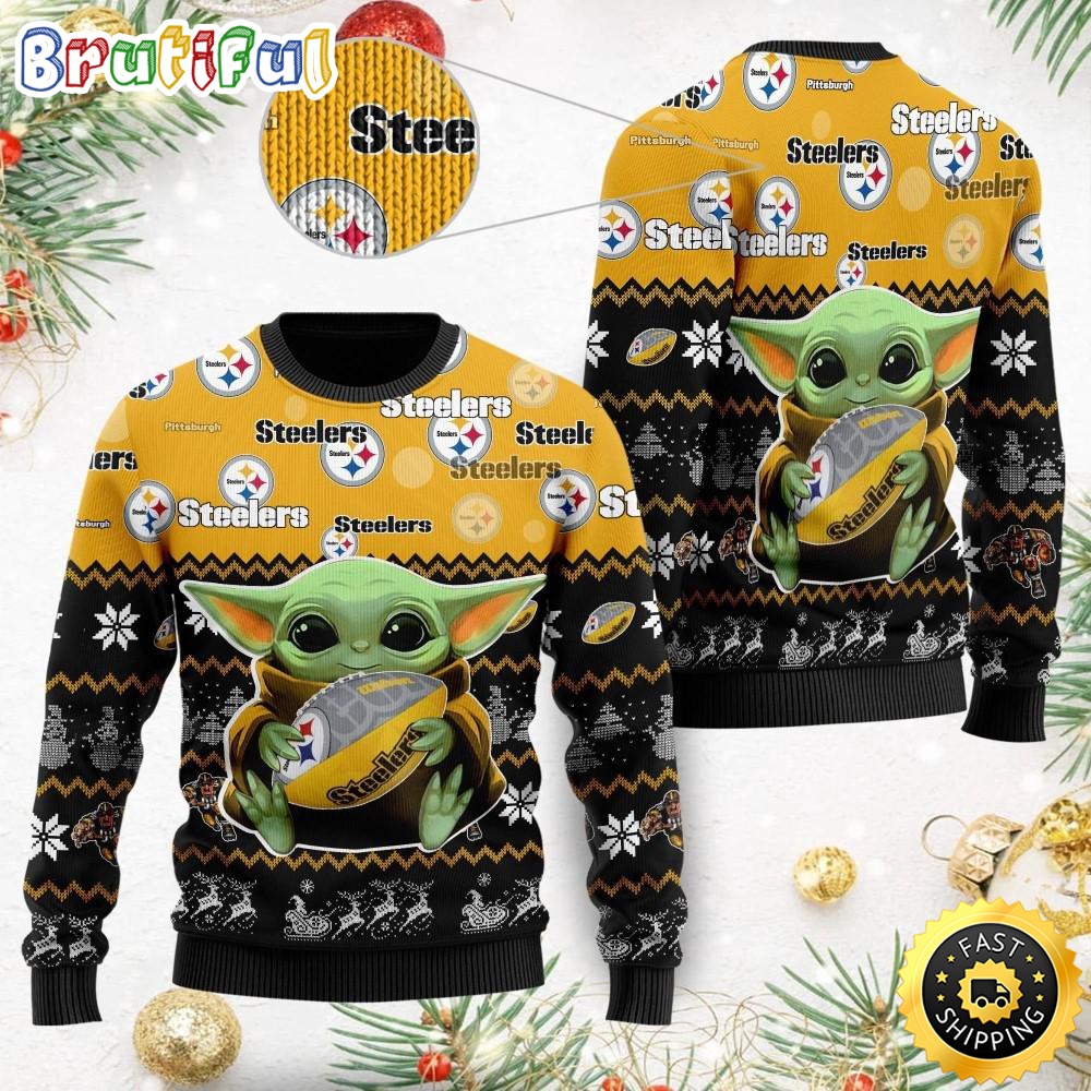 Sportswearmerch Pittsburgh Steelers NFL Ugly Christmas Sweater Baby Yoda For Fan