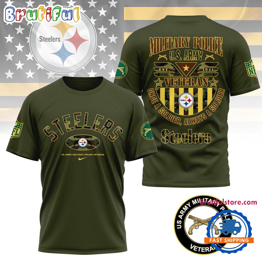 Sportswearmerch Pittsburgh Steelers NFL US Army Military Police Veteran All Over PrinT-Shirt For Fan