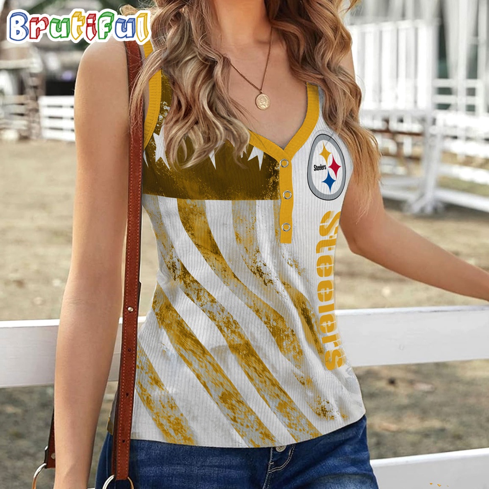 Sportswearmerch Pittsburgh Steelers NFL Women's V-Neck Ribbed Tank Top For Fan