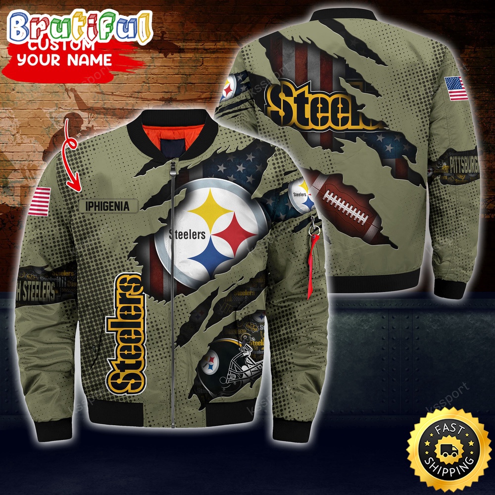Sportswearmerch Pittsburgh Steelers NFL x Iconic Bomber Look Personalized Bomber Jacket For Fan