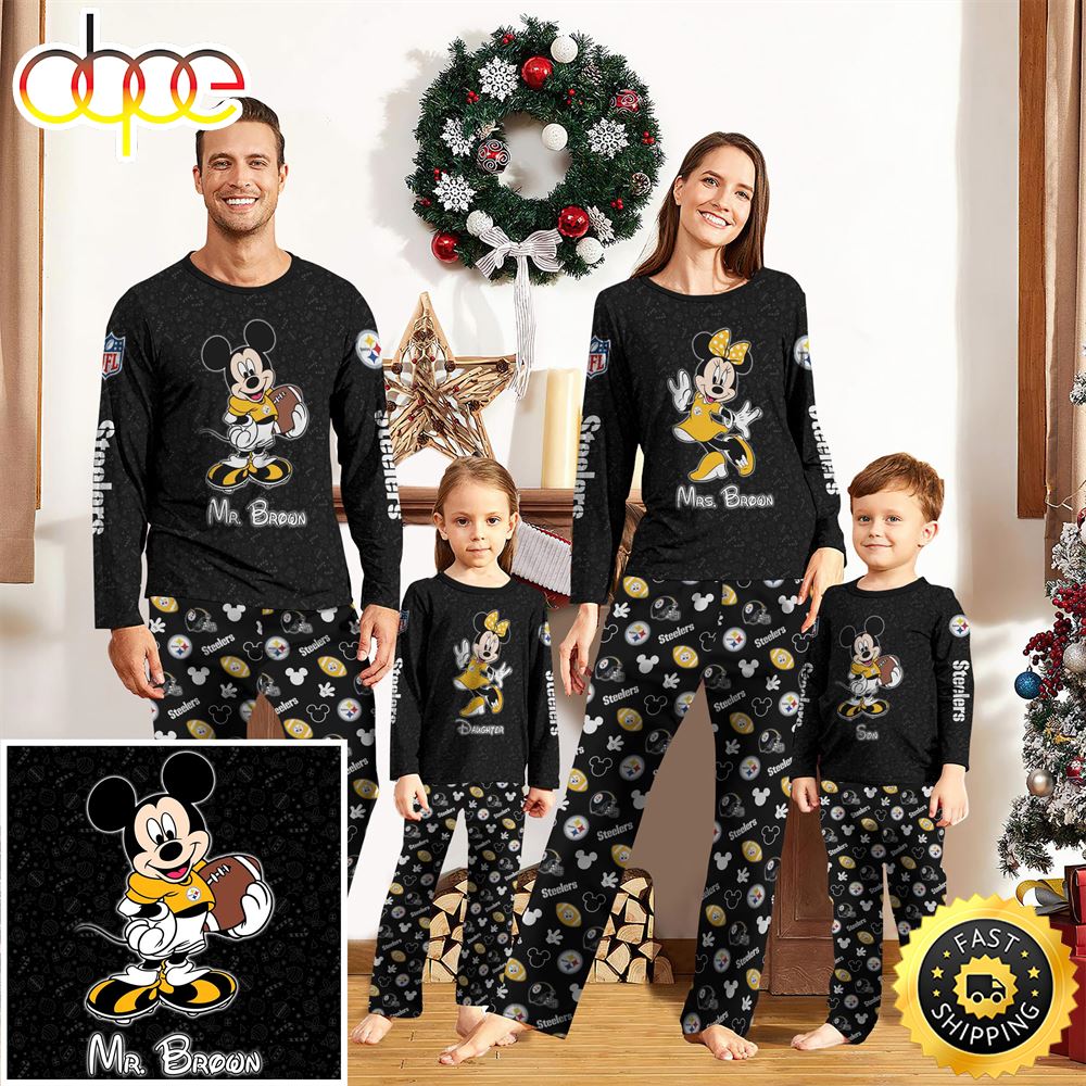 Sportswearmerch Pittsburgh Steelers NFL x Mickey Mouse Personalized Pajamas Family For Fan