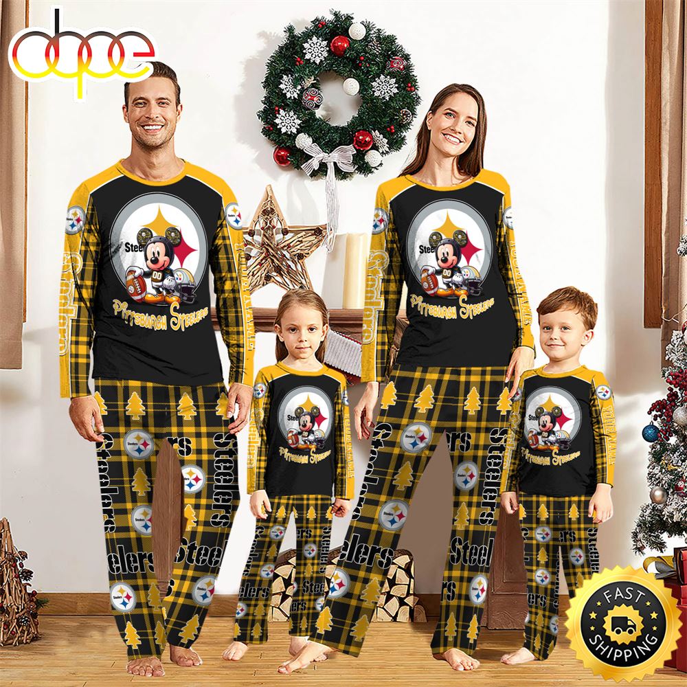 Sportswearmerch Pittsburgh Steelers NFL x Mickey Mouse Personalized Pajamas Family For Fan