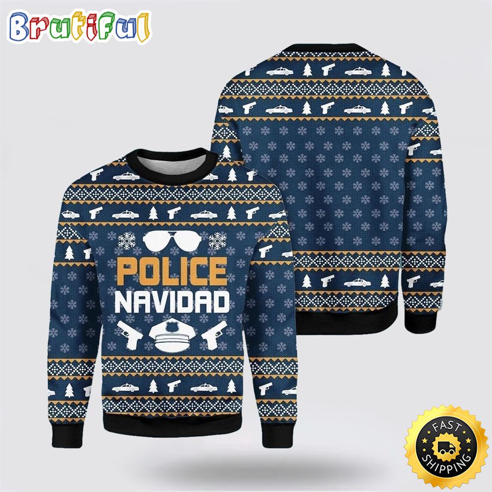 Sportswearmerch Police Navidad Xmas Personalized Christmas Sweater For Fan