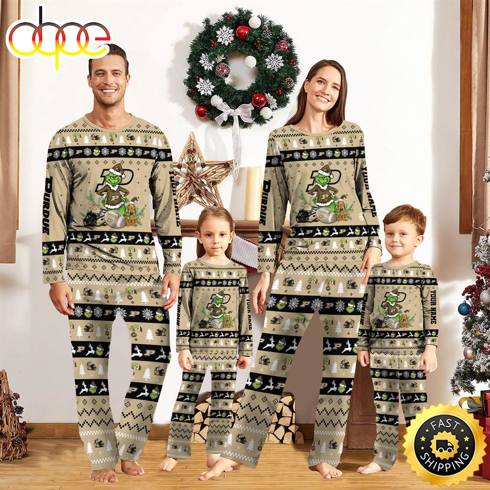 Sportswearmerch Purdue Boilermakers NCAA Grinch Christmas Personalized Pajamas For Fan