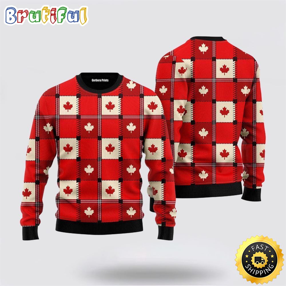 Sportswearmerch Red Maple Leaf Canada Day Personalized Christmas Sweater For Fan