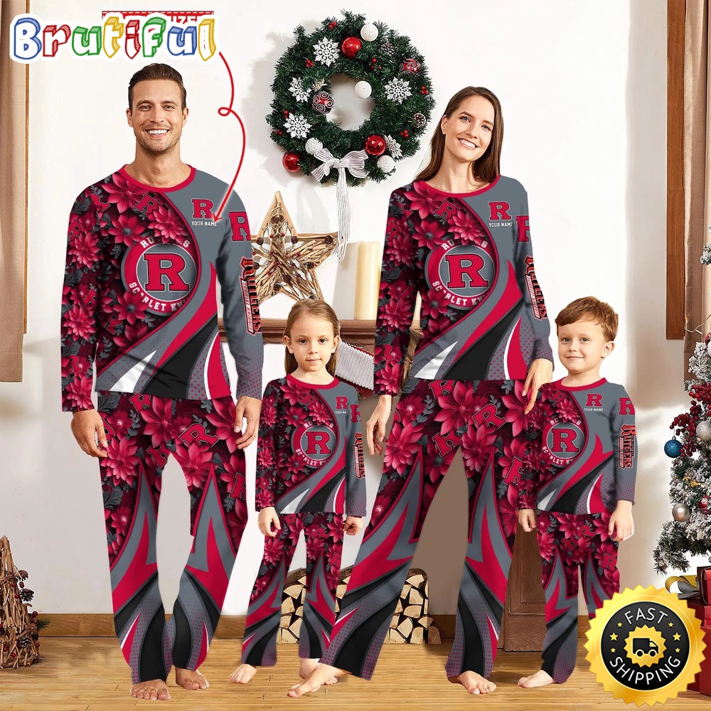 Sportswearmerch Rutgers Scarlet Knights NCAA Flower Personalized Pajamas Family For Fan