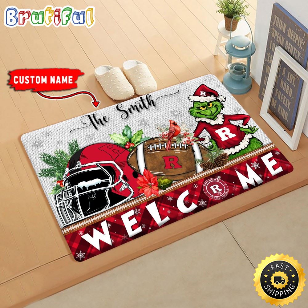 Sportswearmerch Rutgers Scarlet Knights NCAA Grinch Christmas Doormat For Fan