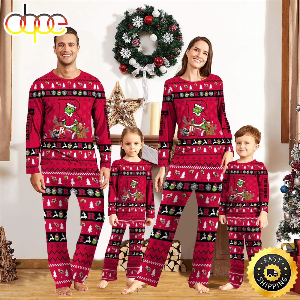 Sportswearmerch Rutgers Scarlet Knights NCAA Grinch Christmas Personalized Pajamas For Fan
