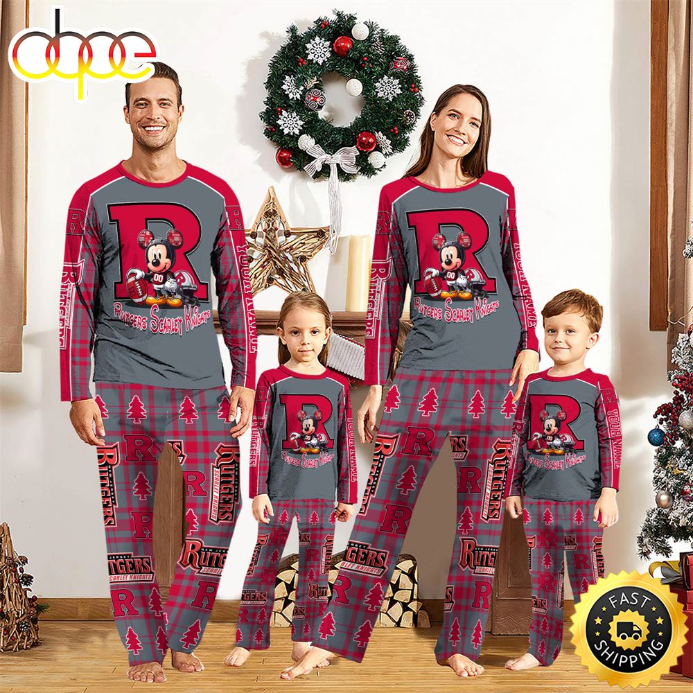 Sportswearmerch Rutgers Scarlet Knights NCAA x Mickey Mouse Personalized Pajamas Family For Fan