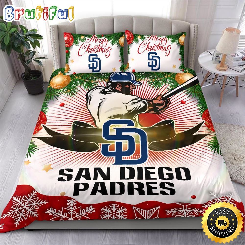 Sportswearmerch San Diego Padres MLB Christmas Bedding Sets Merry For Fan
