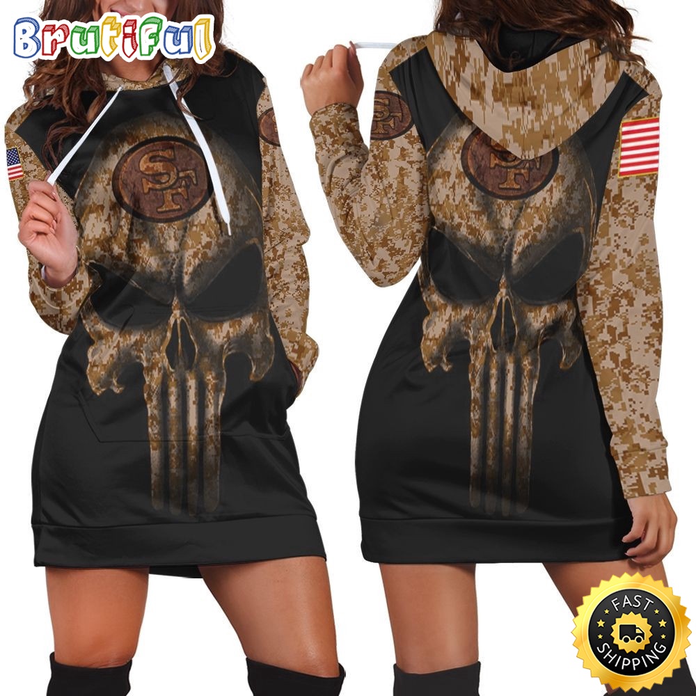 Sportswearmerch San Francisco 49ers NFL American Flag Camouflage Skull Hoodie Dress For Fan