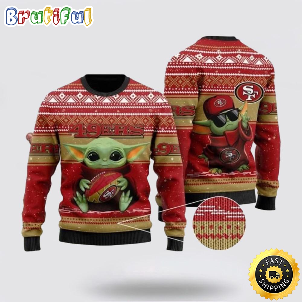 Sportswearmerch San Francisco 49ers NFL Christmas Ugly Christmas Sweater Baby Yoda 3D Sweater For Fan