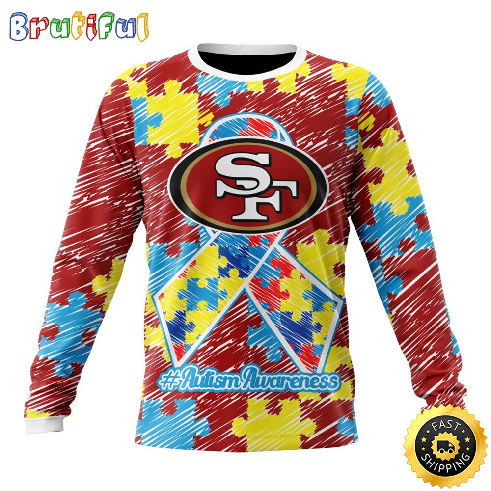 Sportswearmerch San Francisco 49ers NFL Crewneck Puzzle Autism Awareness Personalized Sweater For Fan