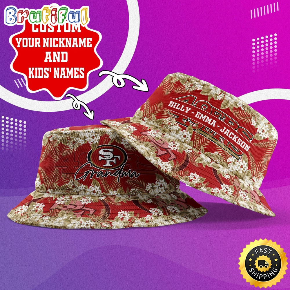 Sportswearmerch San Francisco 49ers NFL Floral Pattern Personalized Bucket Hat For Fan