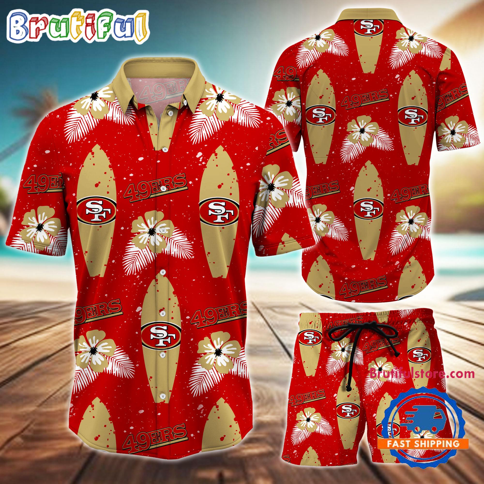 Sportswearmerch San Francisco 49ers NFL Flower Pattern Personalized Set Short Set For Fan