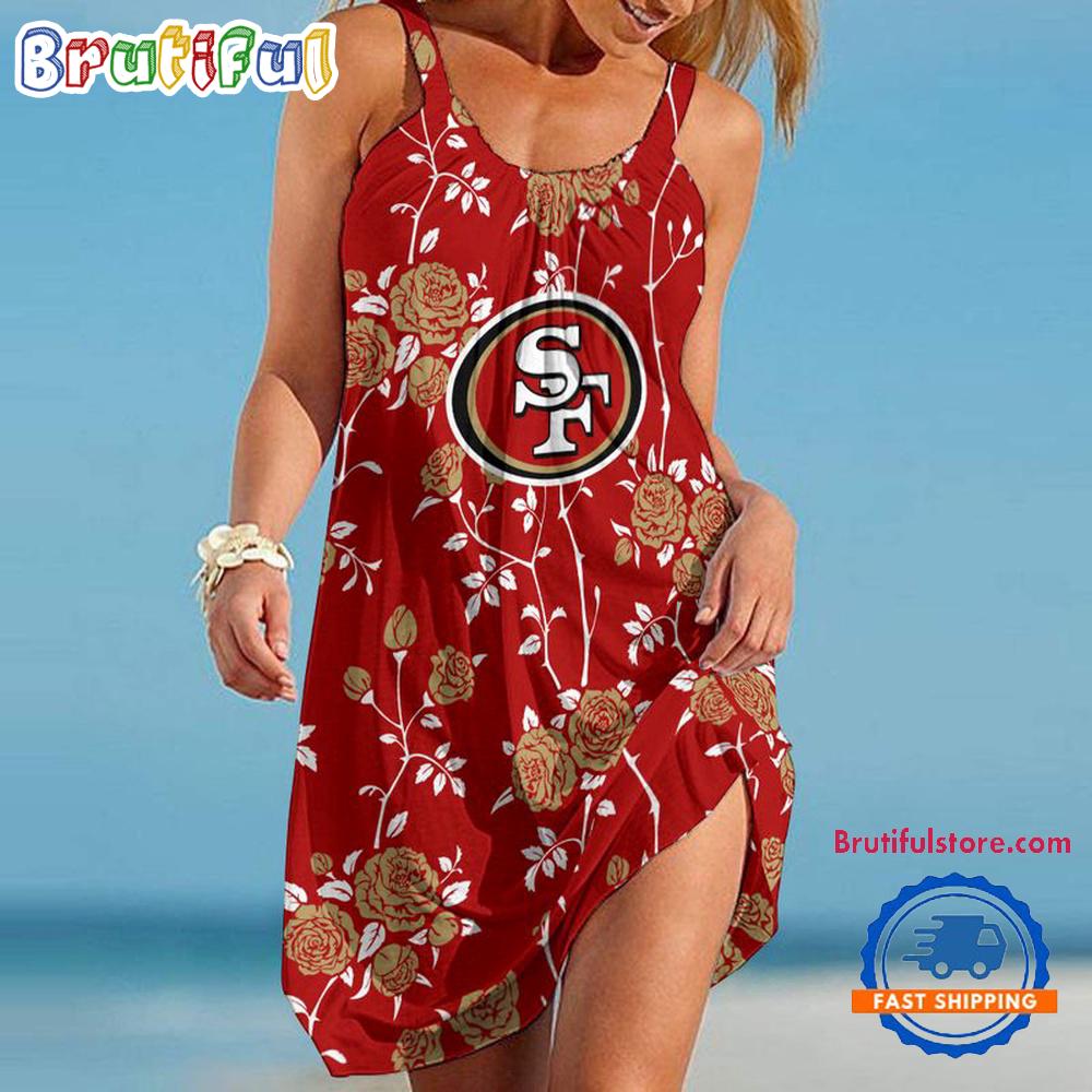 Sportswearmerch San Francisco 49Ers NFL Flower Women’s Summer Beach Dress For Fan