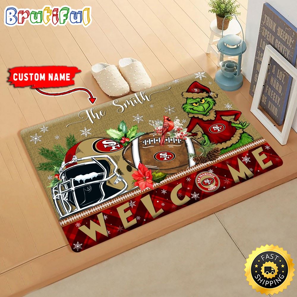 Sportswearmerch San Francisco 49ers NFL Grinch Christmas Doormat For Fan