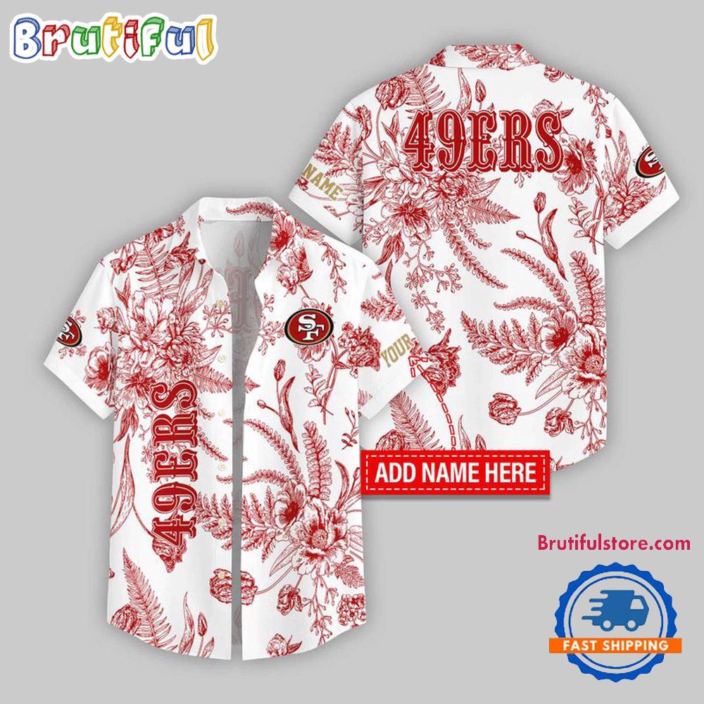Sportswearmerch San Francisco 49ers NFL Leaf Flower Pattern Personalized Personalized Hawaiian Shirt For Fan
