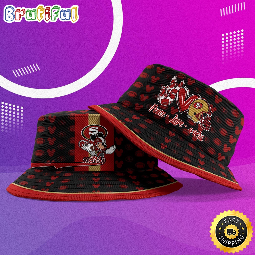 Sportswearmerch San Francisco 49ers NFL Mickey Mouse Personalized Bucket Hat For Fan