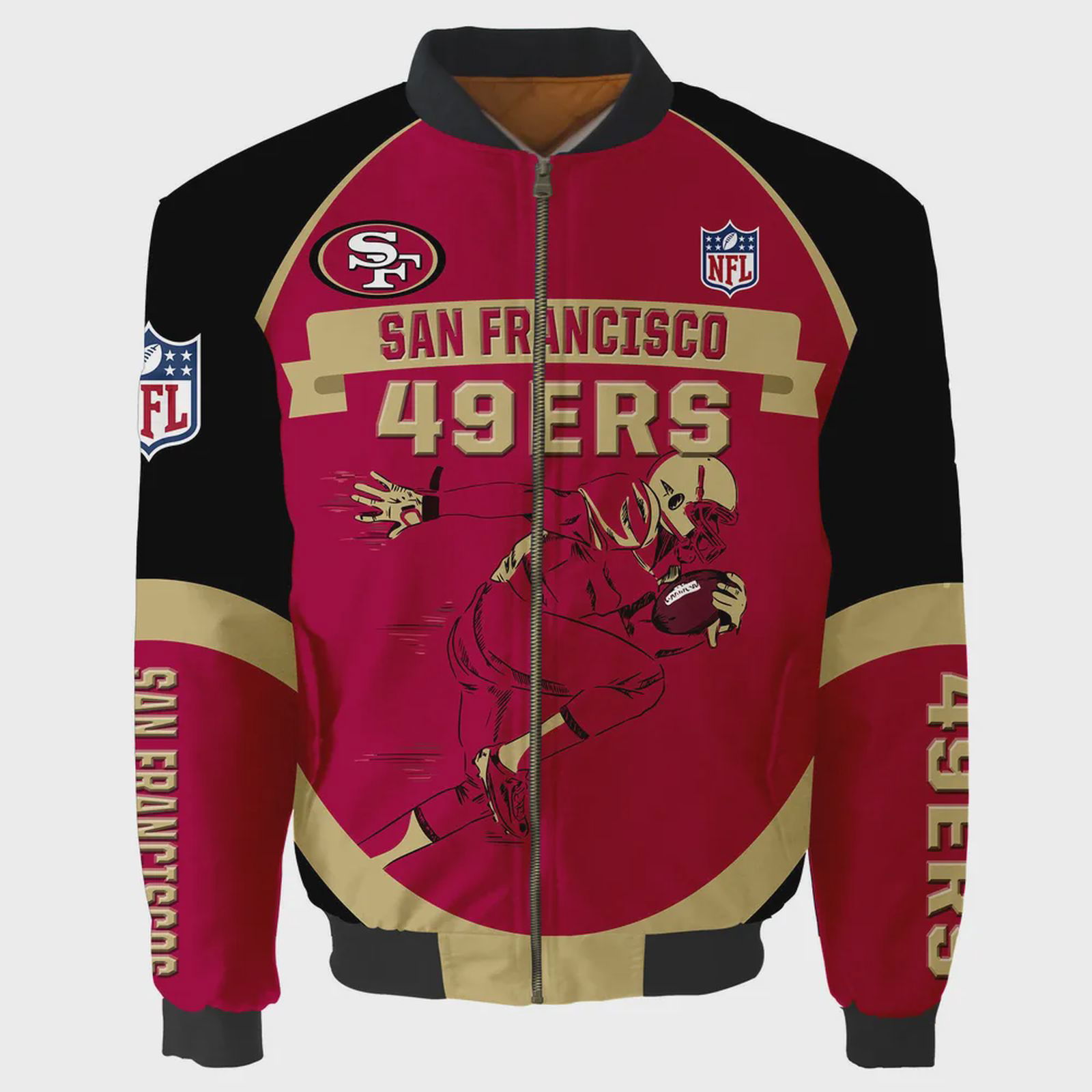 Sportswearmerch San Francisco 49ers NFL Pattern Bomber Jacket For Fan