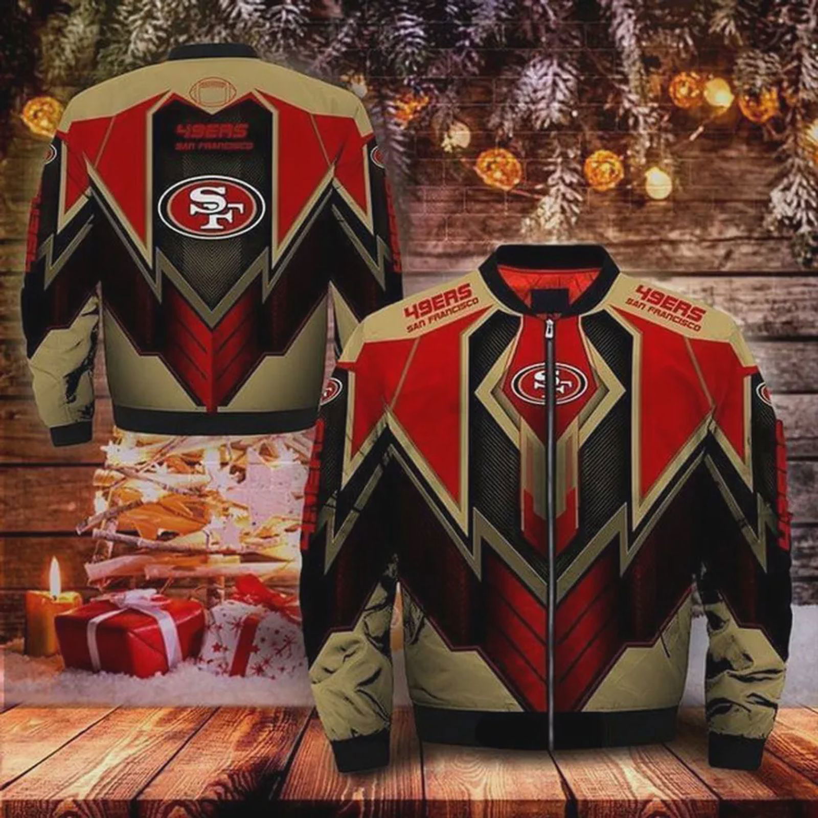 Sportswearmerch San Francisco 49ers NFL Pattern Bomber Jacket For Fan