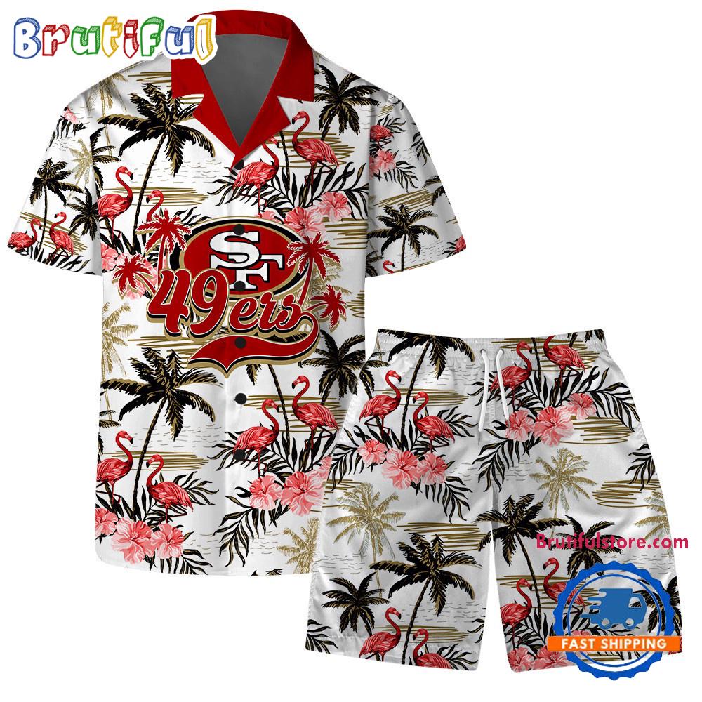Sportswearmerch San Francisco 49ers NFL Pattern Flamingo Hibiscus Summer Personalized Set Short Set For Fan
