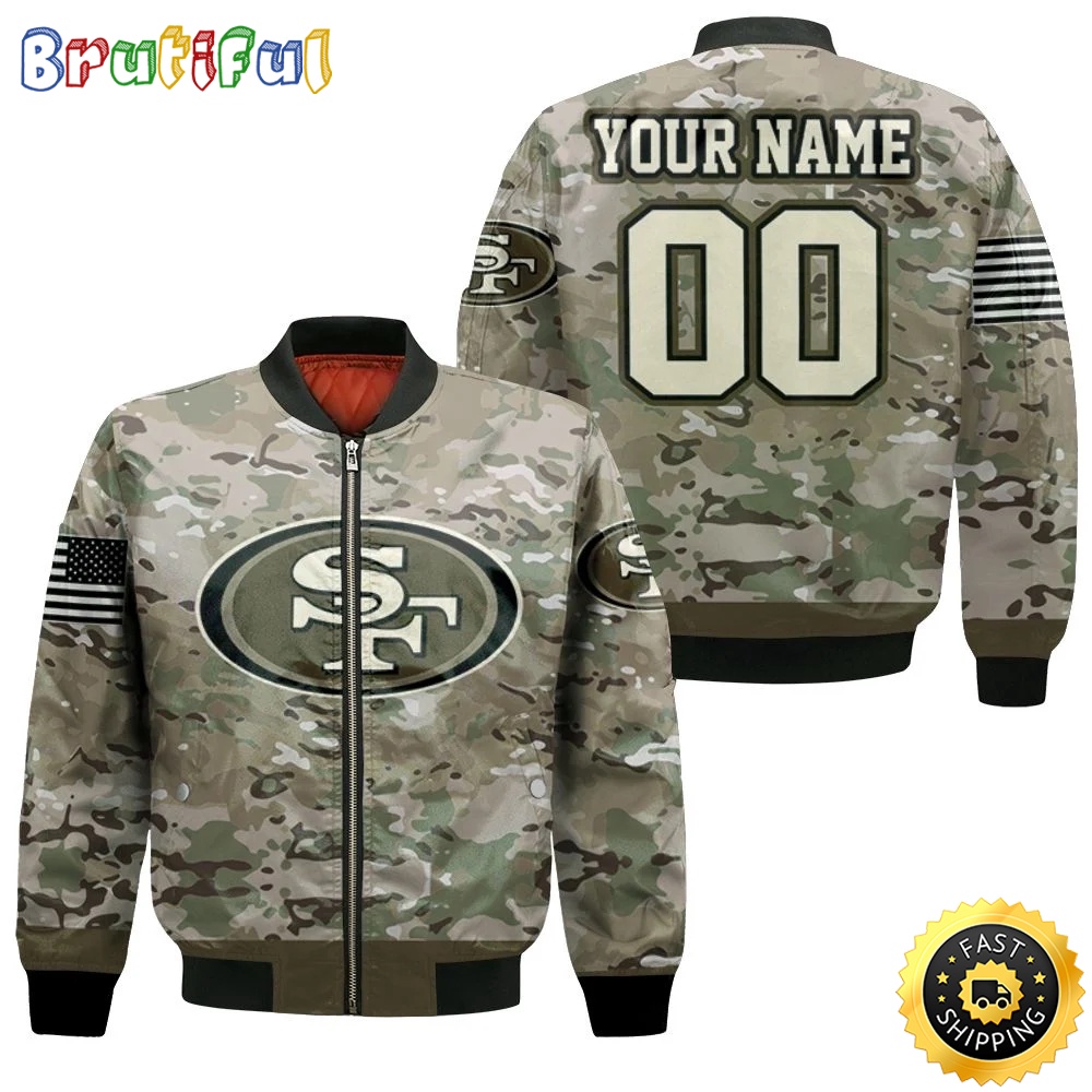 Sportswearmerch San Francisco 49ers NFL Personalized Bomber Jacket Camouflage Veteran For Fan