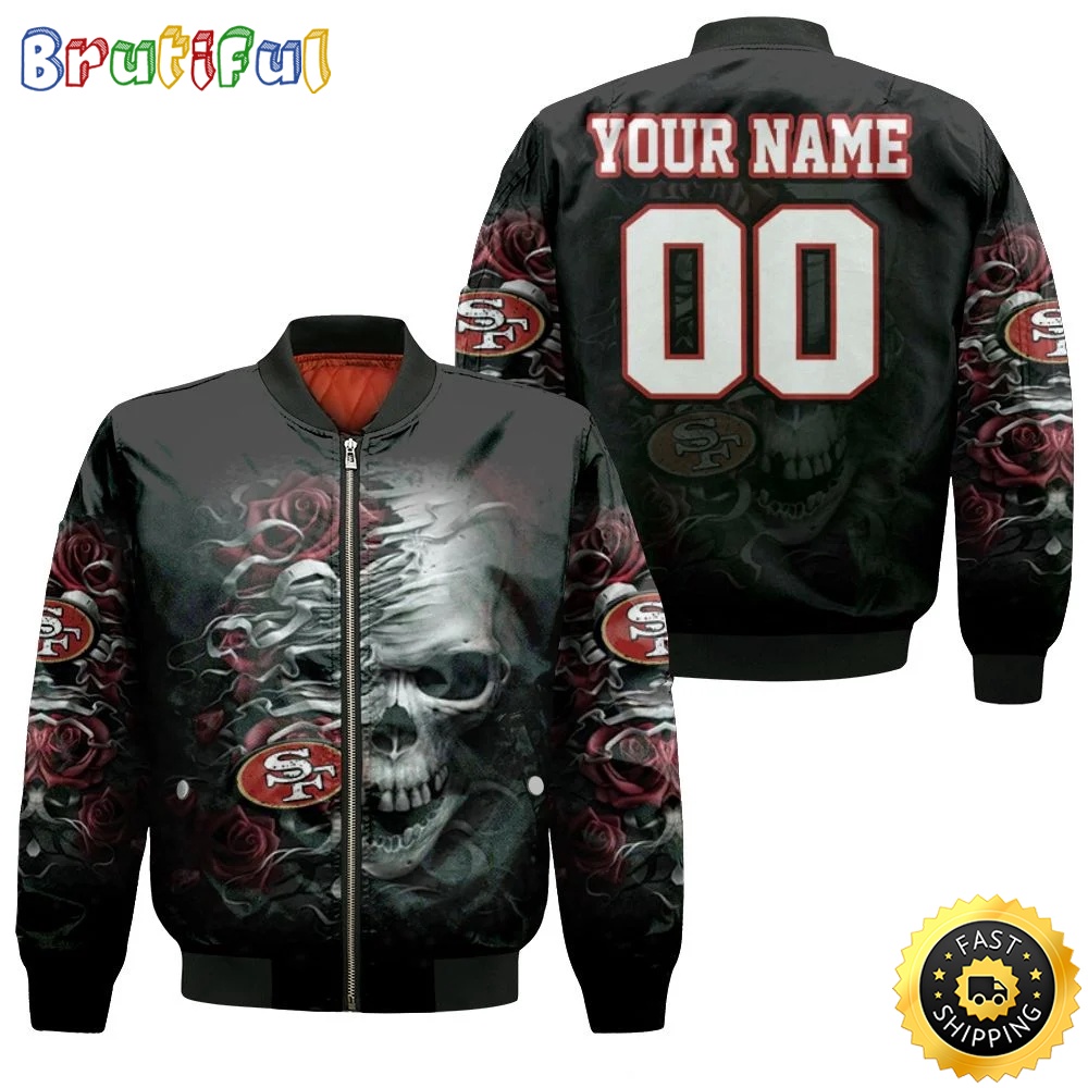 Sportswearmerch San Francisco 49ers NFL Personalized Bomber Jacket Skull Flower For Fan
