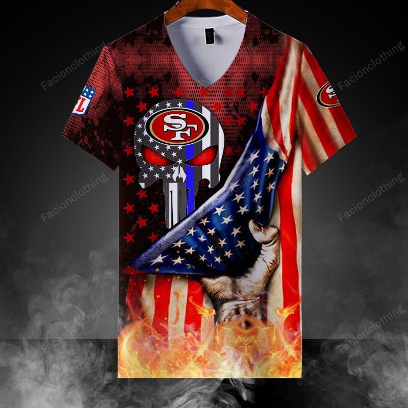 Sportswearmerch San Francisco 49ers NFL Personalized V-neck Women T-shirt For Fan
