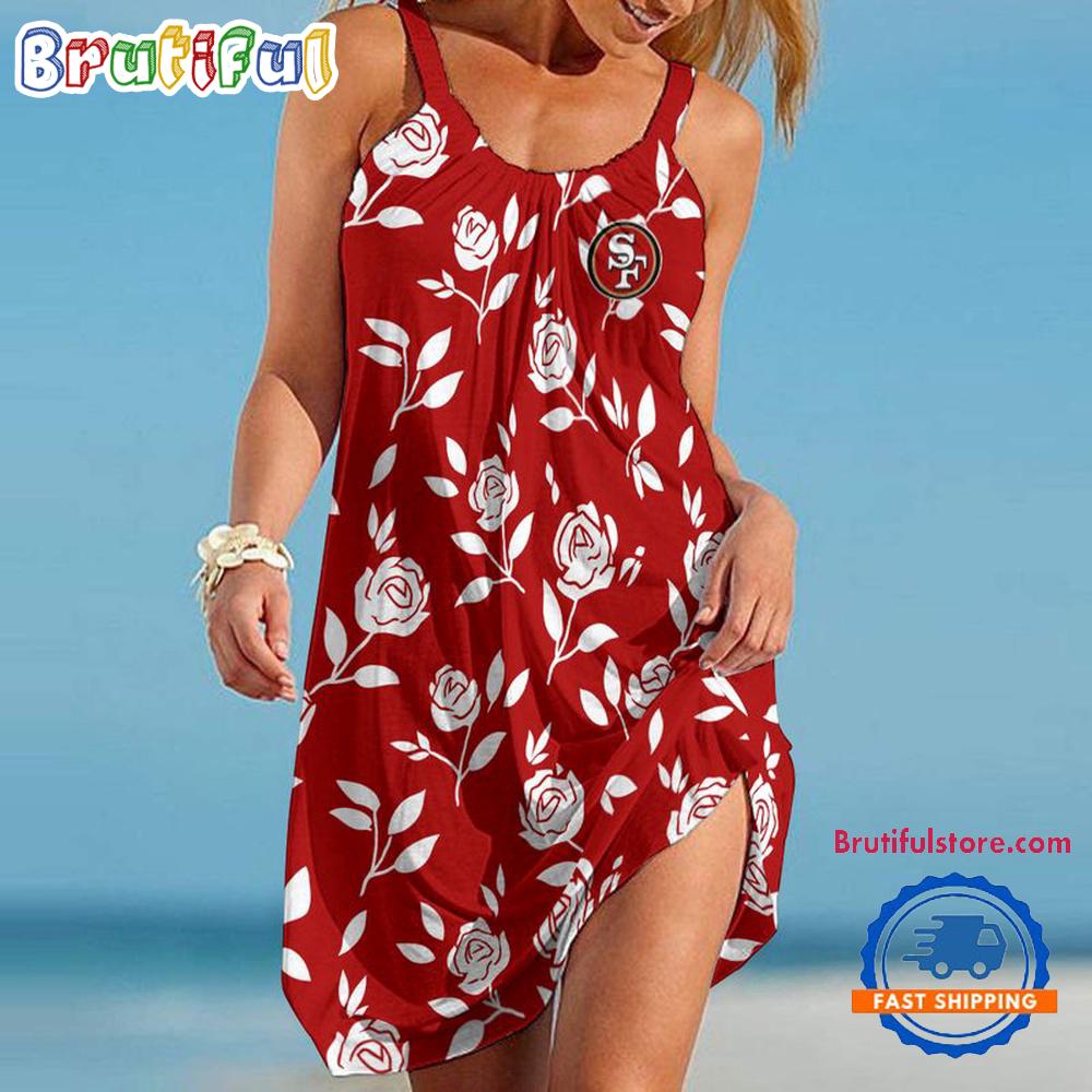 Sportswearmerch San Francisco 49Ers NFL Rose Pattern Women’s Summer Beach Dress For Fan